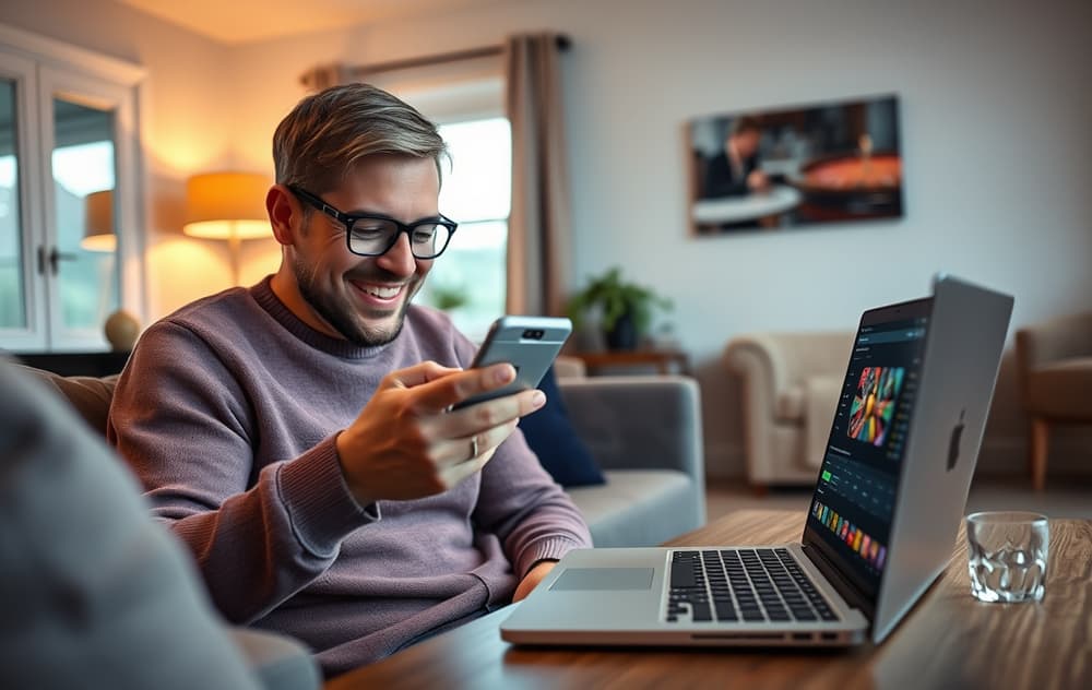 Person som mottar utbetalingsbekreftelse på mobilen fra et nettcasino