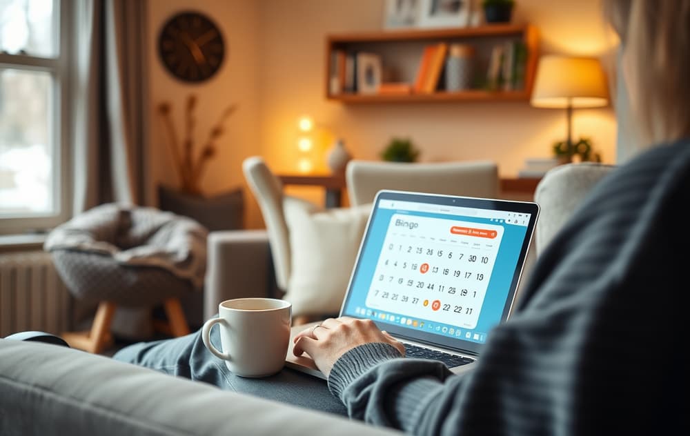 Person som spiller bingo på nett i en norsk stue